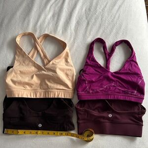 Lot of 4 Lululemon Sports Bra’s- Cream, Purple, Brown and maroon-brown